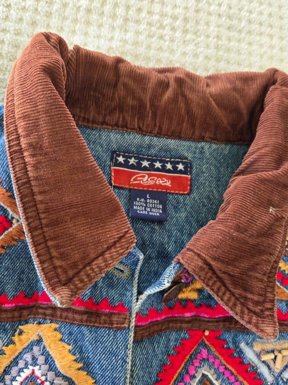 Vtg Agapo Collection Women's Denim Jacket Shacket Southwestern Embroidery Size L - Picture 4 of 15